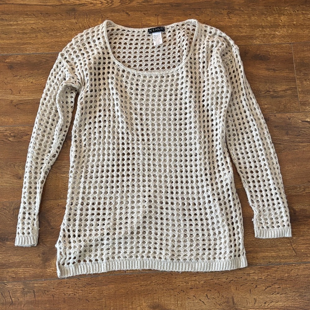 VENUS Cream Open-Knit Women's Sweater